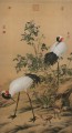 Lang grues brillantes en fleurs ancienne Chine encre Giuseppe Castiglione oiseaux